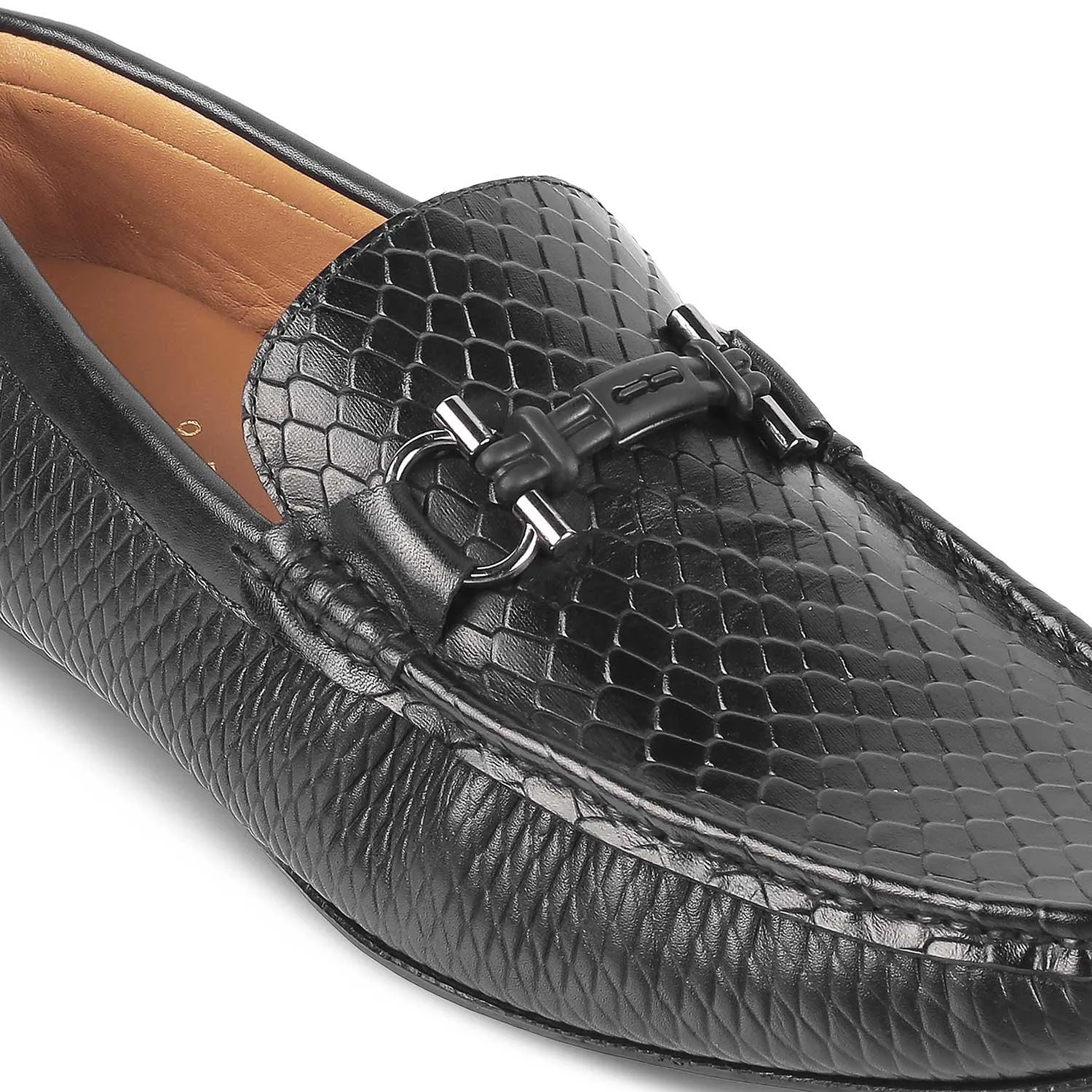 Tresmode Ferro Black Men's Textured Leather Driving Loafers