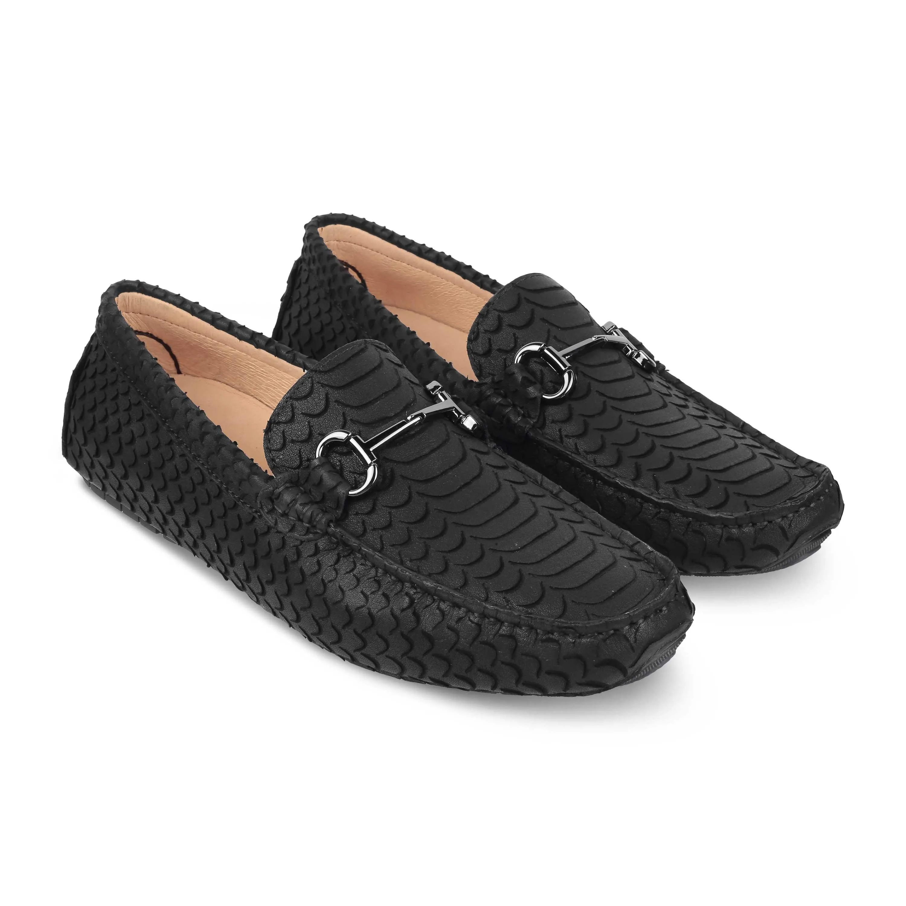 Tresmode Sofi Black Men's Leather Driving Loafers