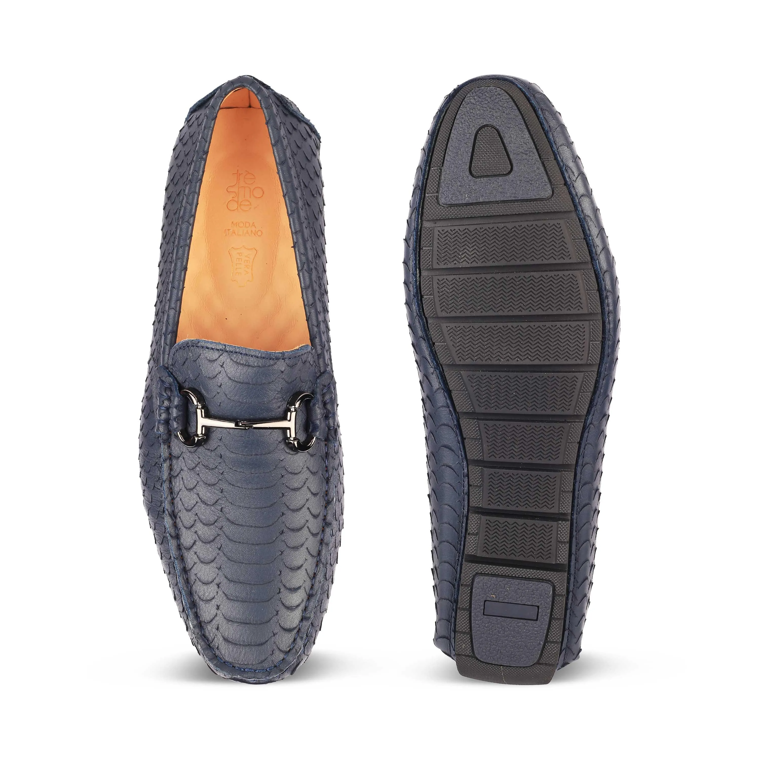 Tresmode Sofi Blue Men's Leather Driving Loafers