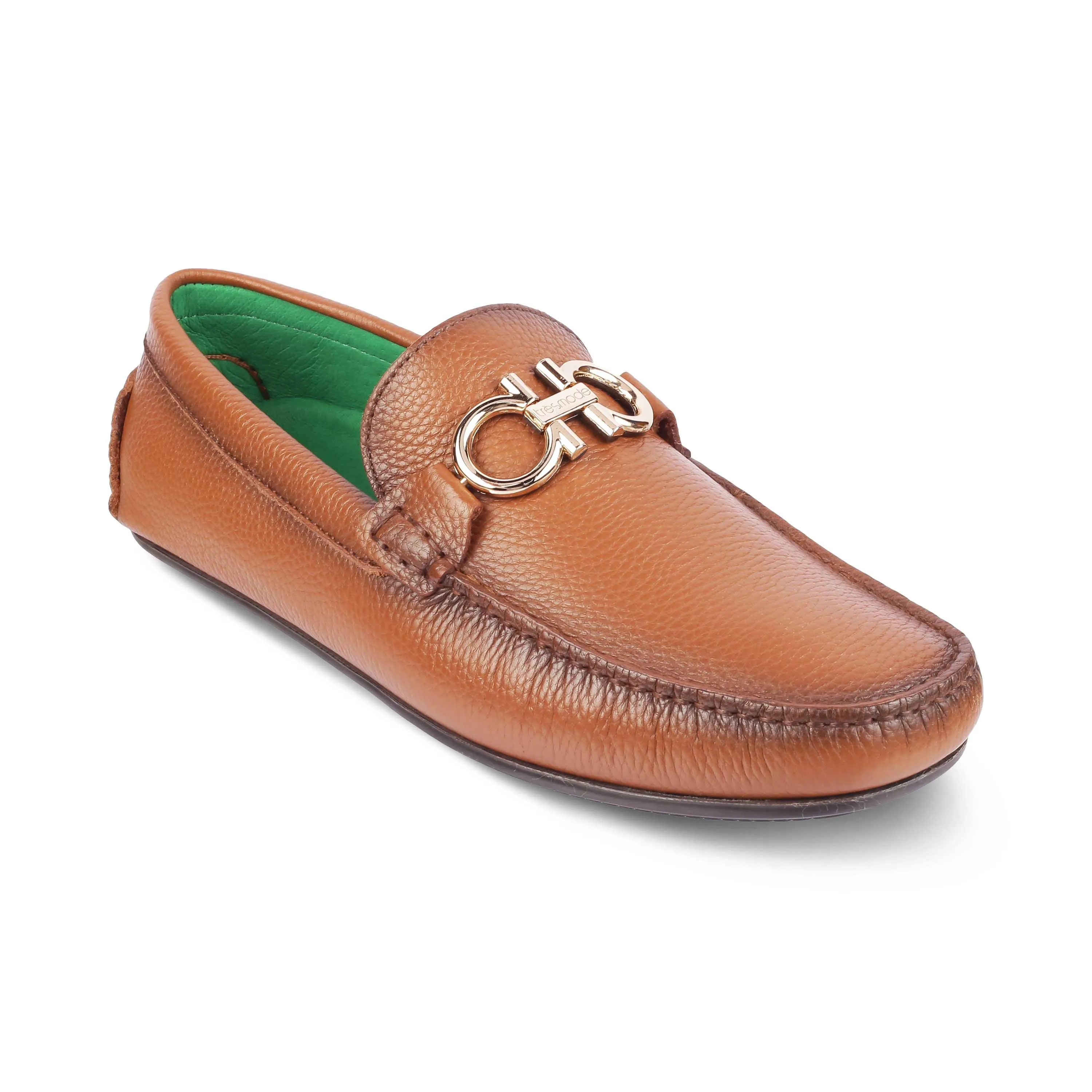 Tresmode Stpierre Camel Men's Leather Driving Loafers